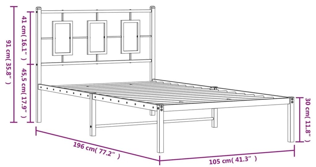 Estrutura de cama com cabeceira 100x190 cm metal preto