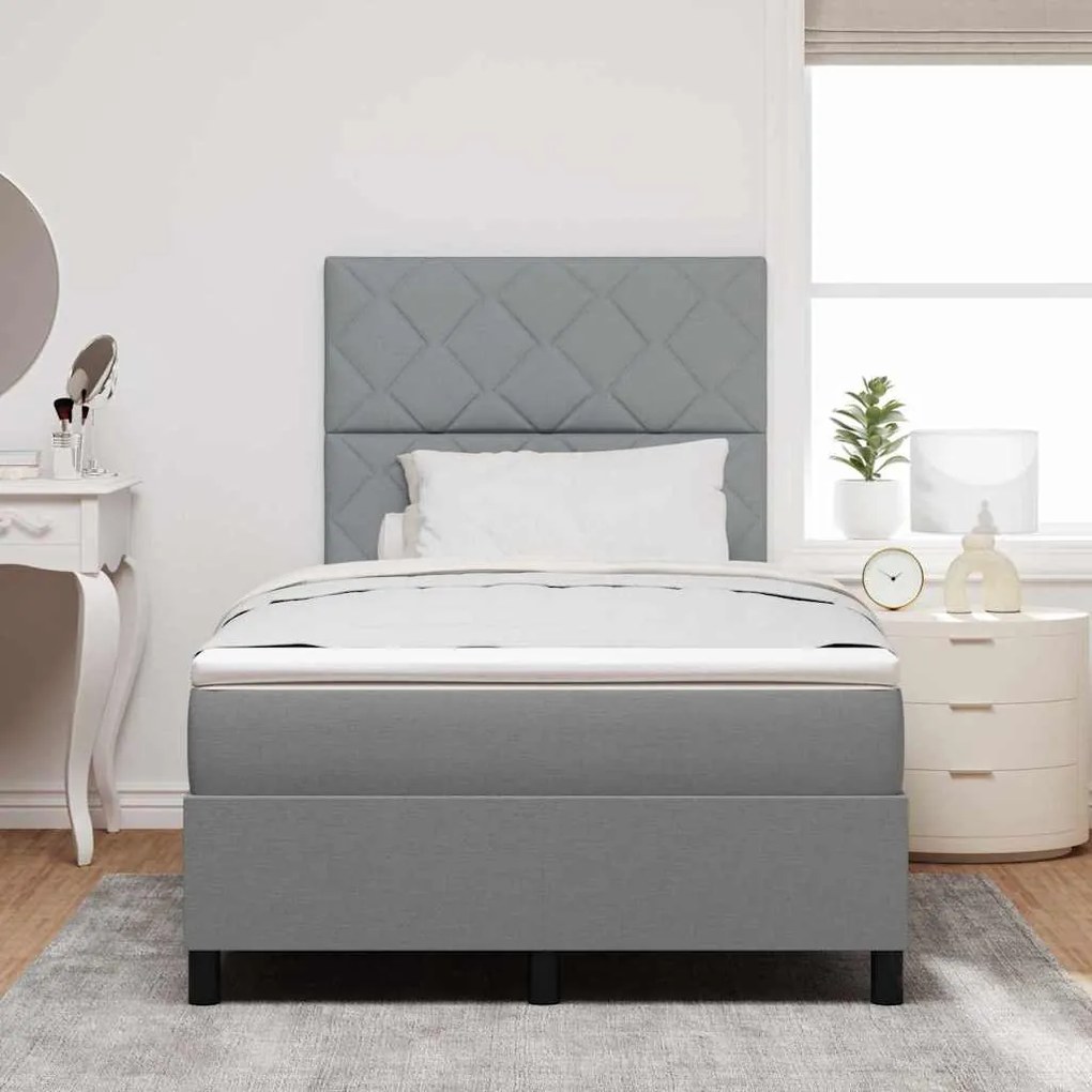 Cama Box com Colchão e Luz LED Cinza Claro, 120 x 200 cm, Tecido