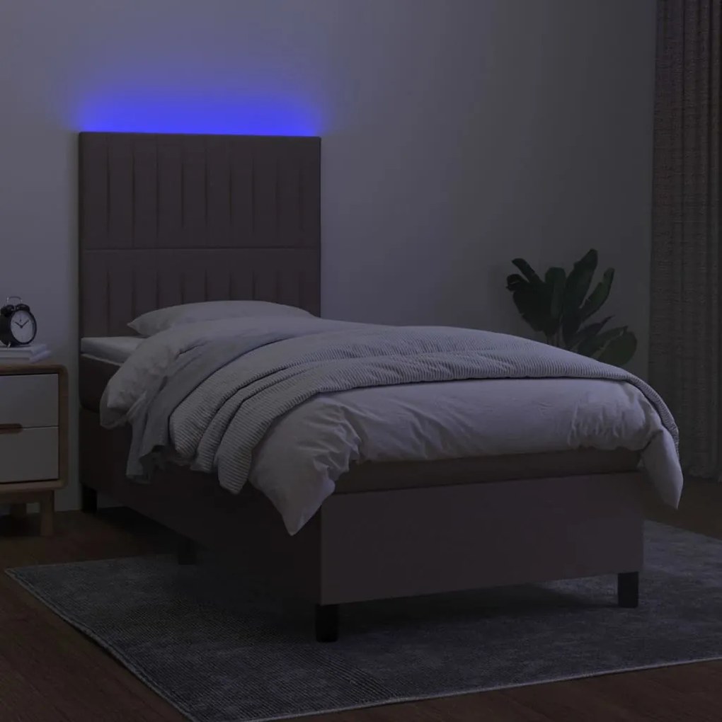 Cama box spring + colchão/LED 90x200cm tecido cinza-acastanhado