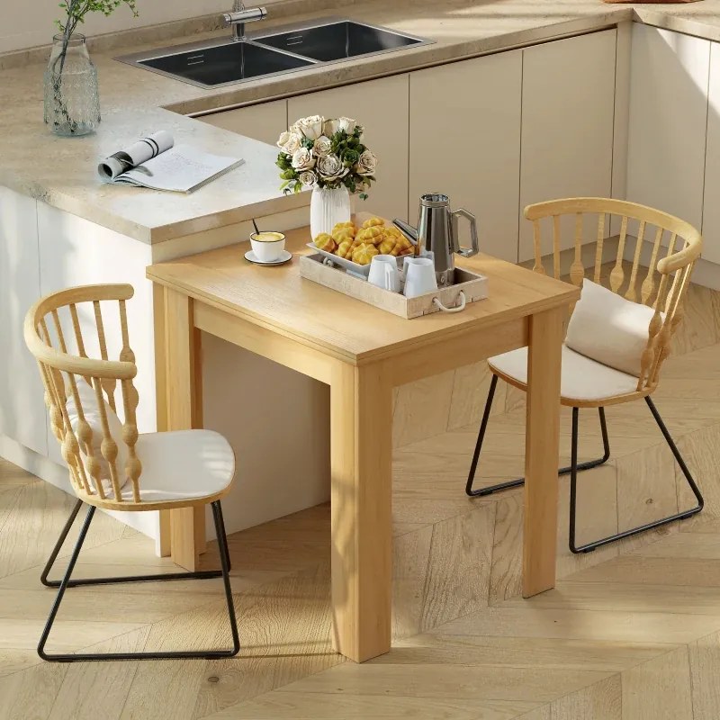Mesa de Refeição Extensível 70-140x80 cm para 4-6 Pessoas com Puxador de PU para Espaços Pequenos Madeira