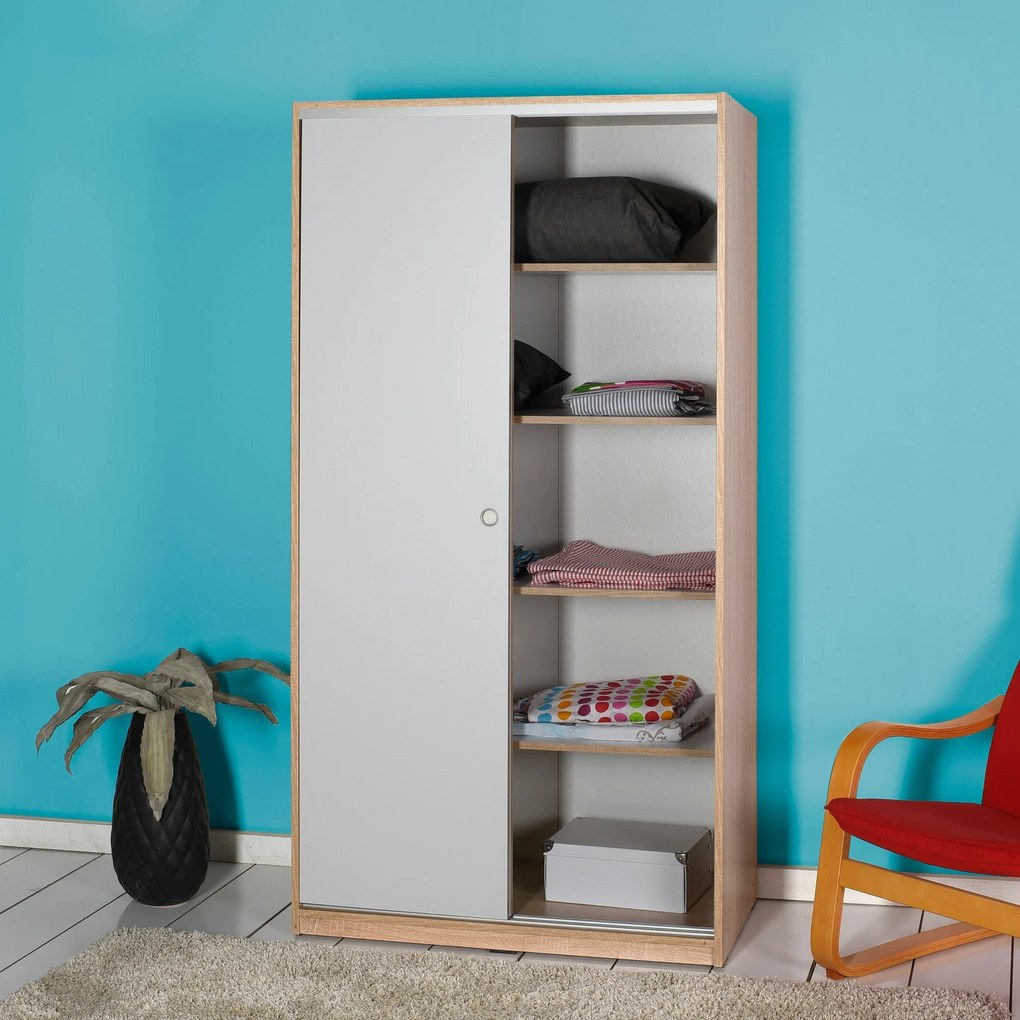 Roupeiro "Coral" – Salmão &amp; Branco – 94 x 182 x 52 cm – Design Moderno