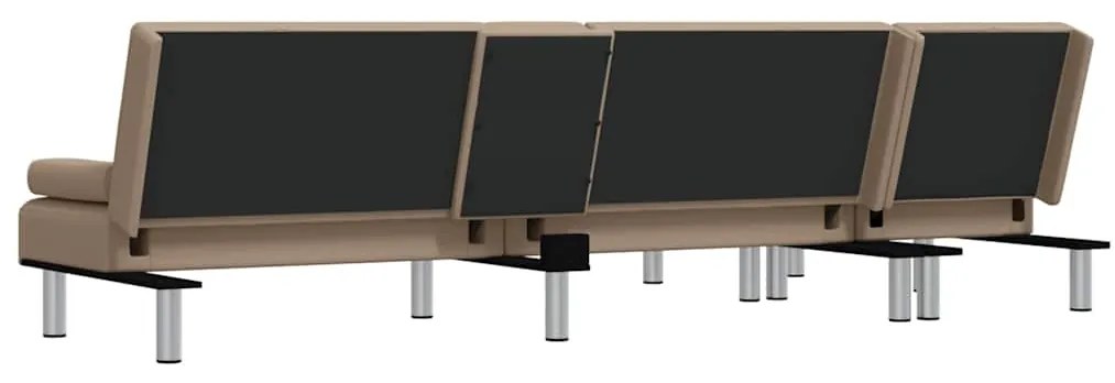 Sofá-cama em forma de L 255x140x70 cm couro artif. cappuccino