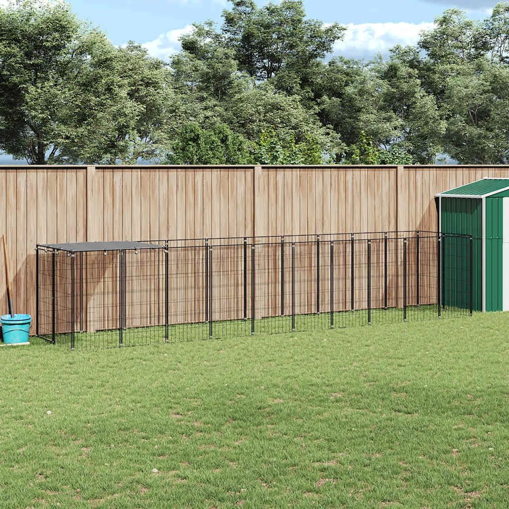 vidaXL Canil para cães 6,05 m² aço preto