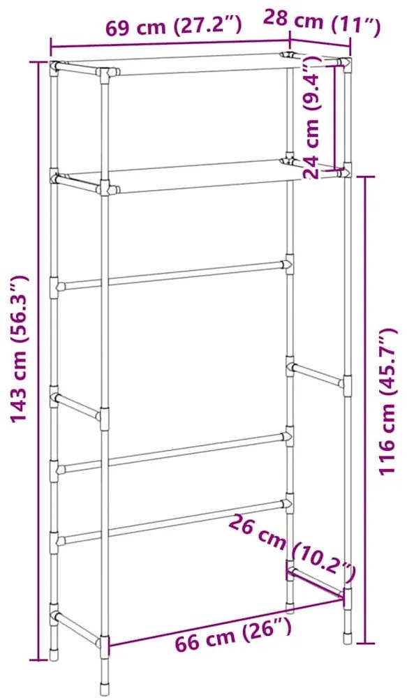 Estante arrumação p/ máquina de lavar 2 prat. 69x28x143cm ferro