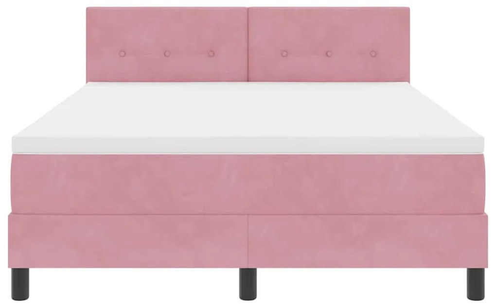 Cama Box com Colchão e LED Rosa 140x200 cm Veludo