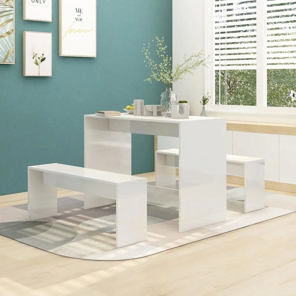 3 pcs conjunto de jantar derivados de madeira branco brilhante