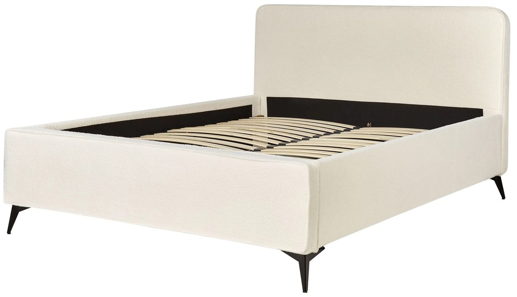 Cama de casal em tecido bouclé creme 160 x 200 cm VALOGNES Beliani