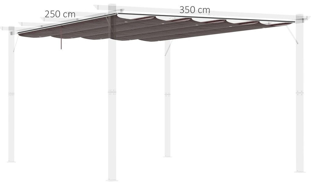 Cobertura para Pérgola 3,5x2,5 m Teto de Substituição Retrátil para Pérgola com 10 Orifícios de Drenagem Café