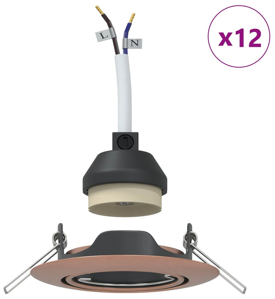 Luminárias Embutidas 12 pcs Redondas GU10 Cobre Ø90 mm Aço