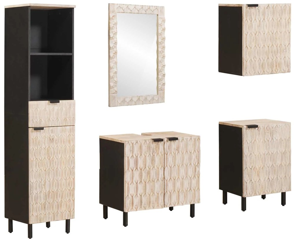 vidaXL Conjuntos de Banheiro com porta 5 pcs Acabamento em Wash Branco