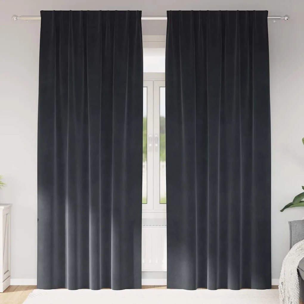 Cortinas Blackout com Faixa Superior 2 pcs Cinza Escuro Veludo