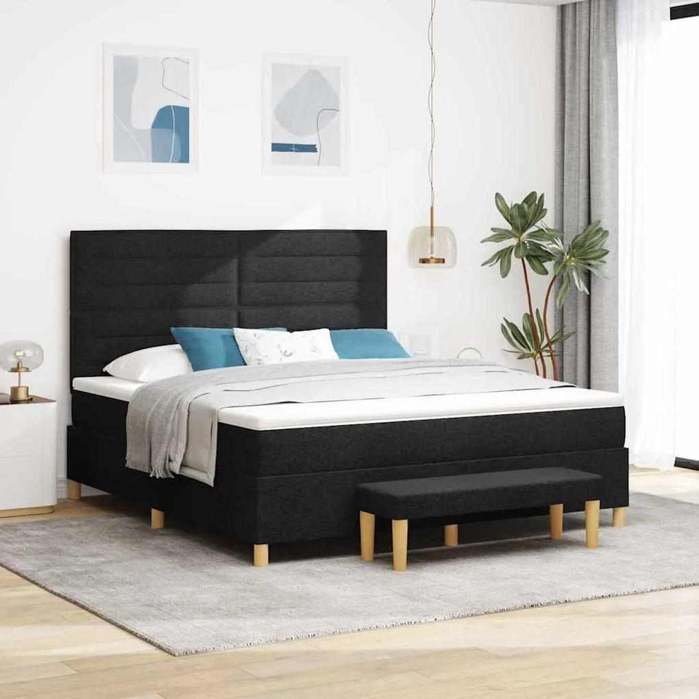 vidaXL Cama Box com colchão com cabeceira Preto 180 x 200 cm tecido