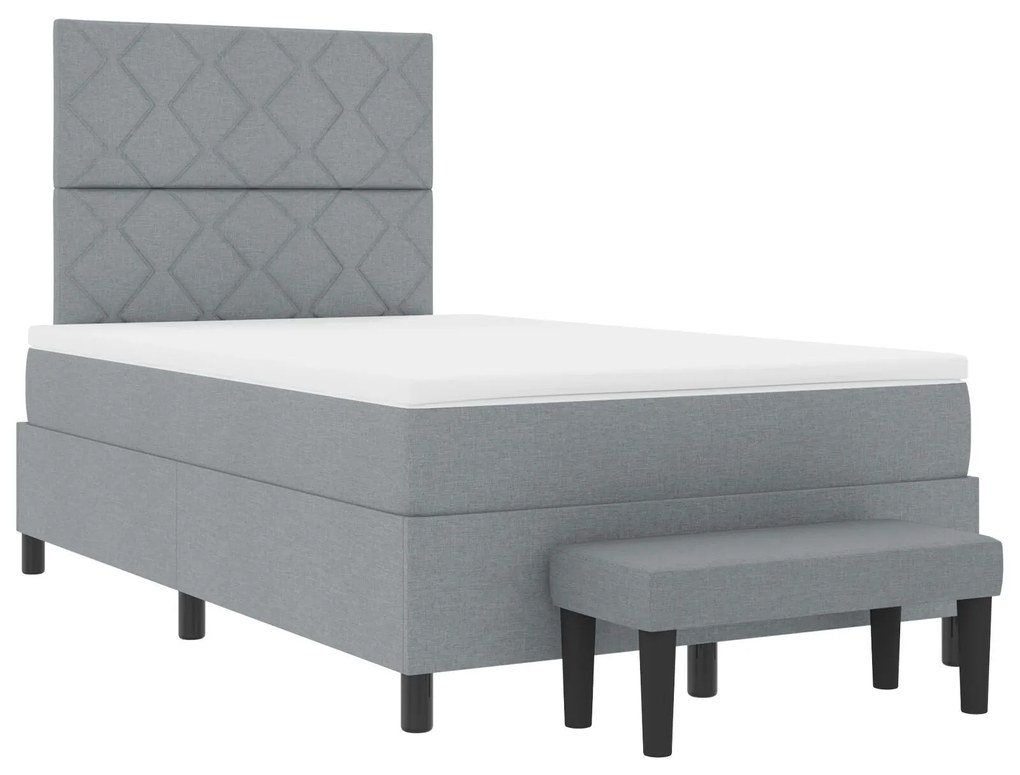 Cama Box Spring com Colchão e Banco Cinza Claro 120x190 cm Tecido