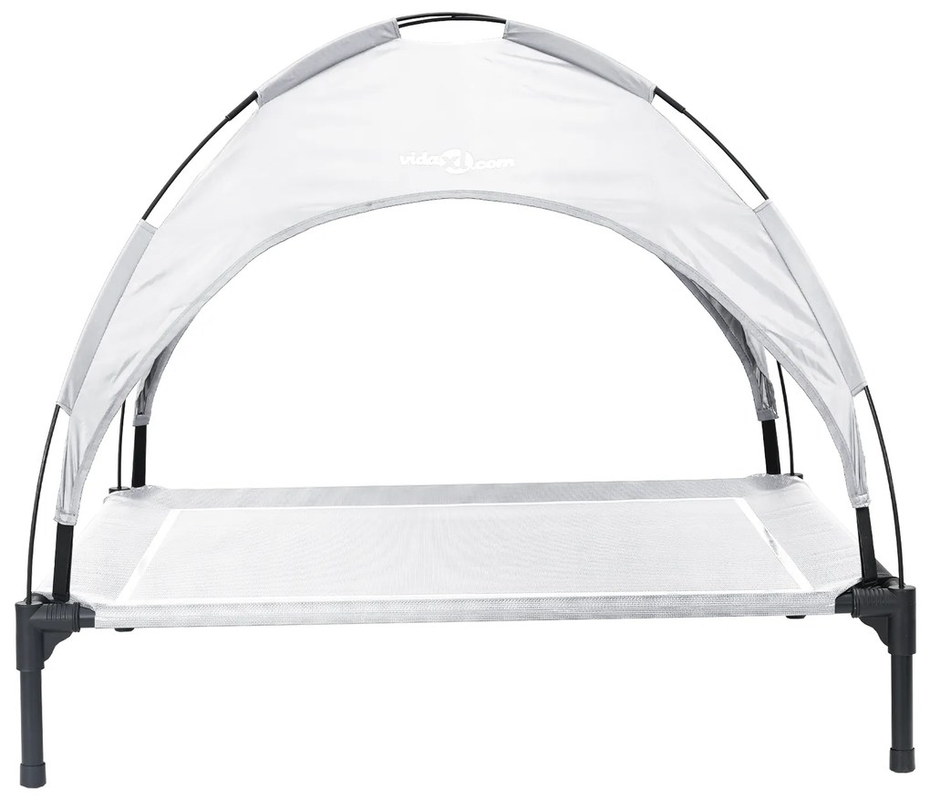 Cama Elevada para Cães com Teto Removível Cinza Prateado XL Aço