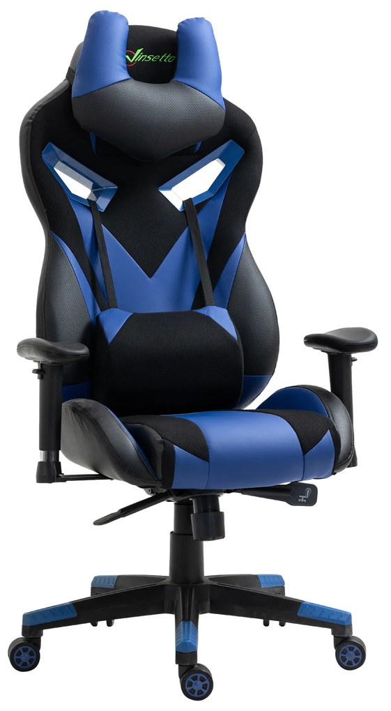 Vinsetto Cadeira de Gaming Ergonômica Cadeira Gamer Giratória com Altura Ajustável Apoio para o Braço Apoio para a Cabeça e Almofada Lombar Removíveis 72x77x127-13cm Azul