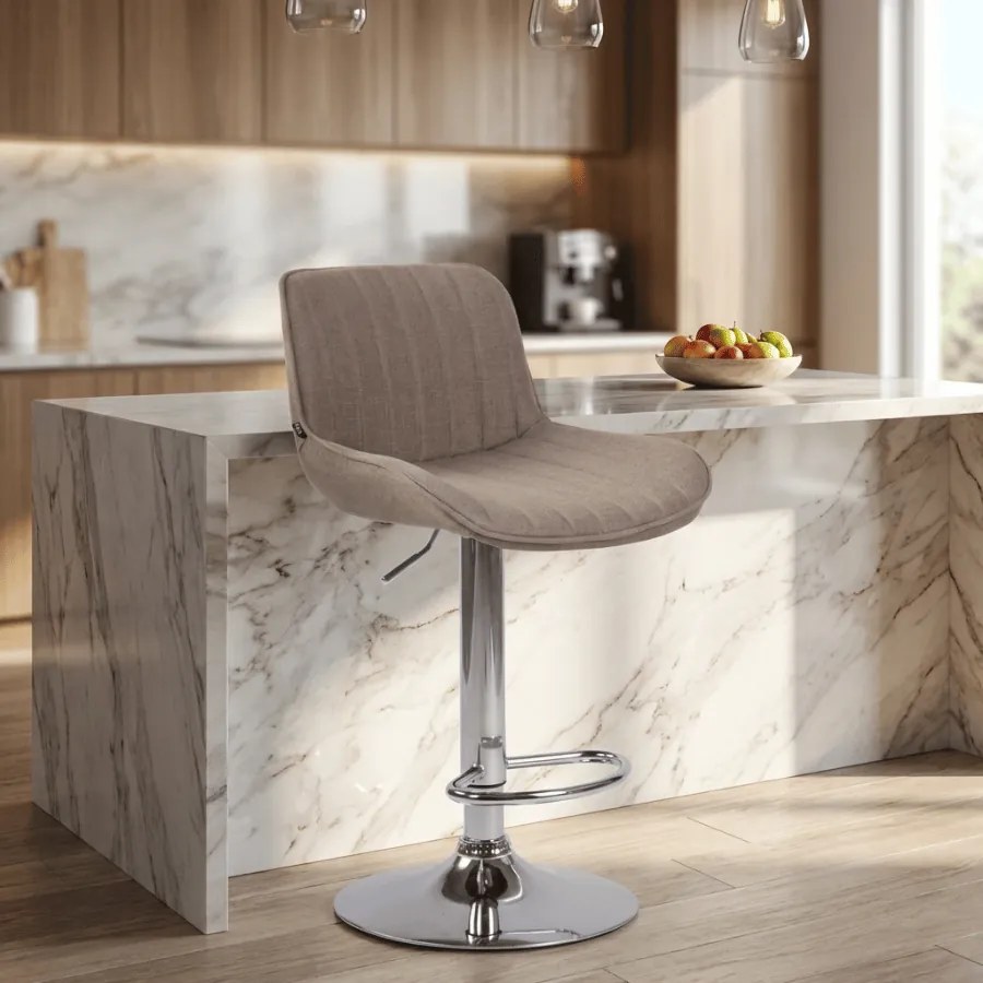 Banco de bar Lentini de tecido taupe