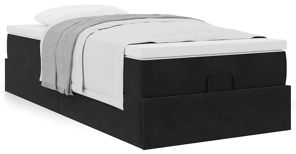 Estrutura de cama otomana com colchão preto 80x200cm veludo