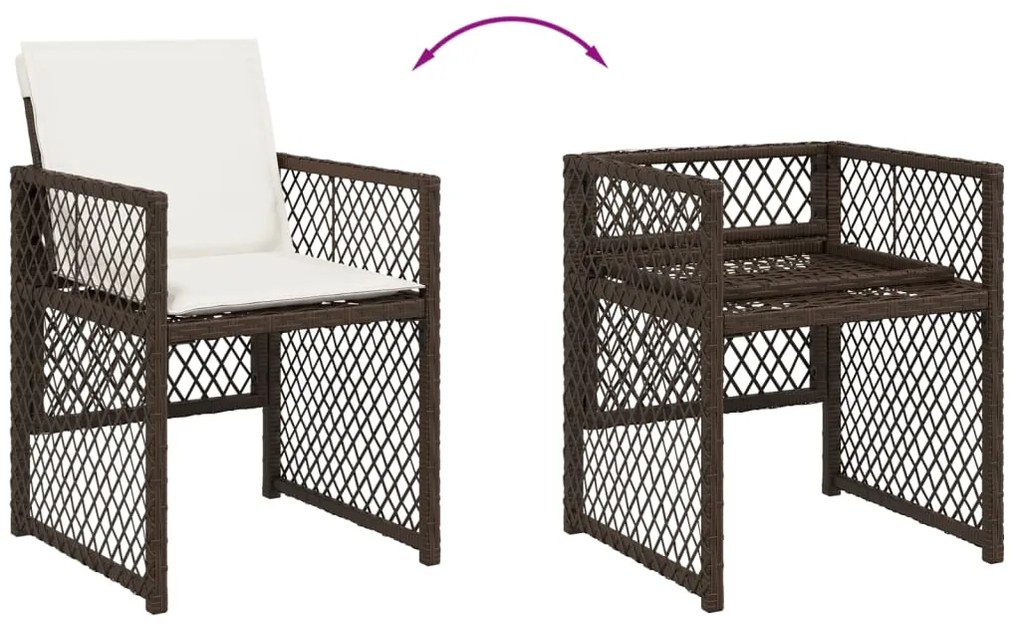 15 pcs conjunto jantar p/ jardim c/ almofadões vime PE castanho