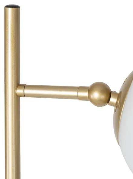 Candeeiro de pé Art Déco dourado com vidro opalino 2 luzes - Pallon Art Deco