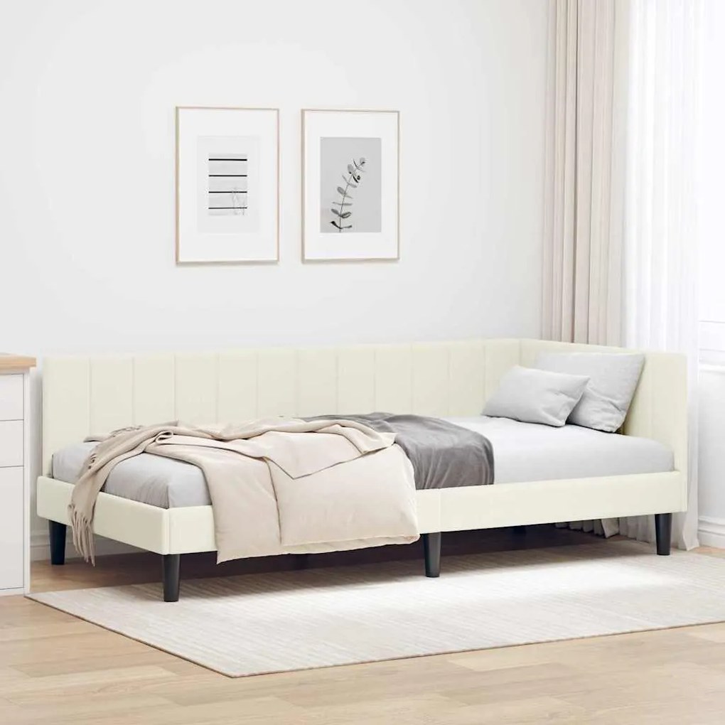 vidaXL Estrutura de Cama de Canto Creme 100 cm x 200 cm Veludo