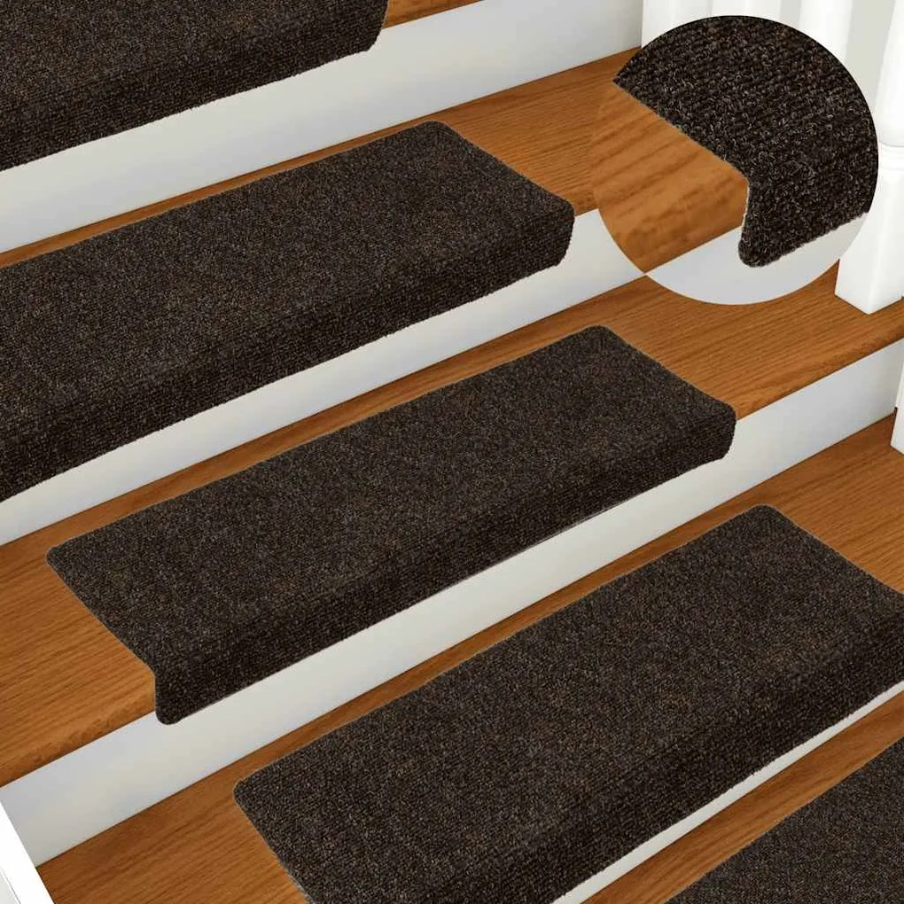 vidaXL Tapetes de escada autoadesivos 30 pcs 65x21x4cm castanho-escuro