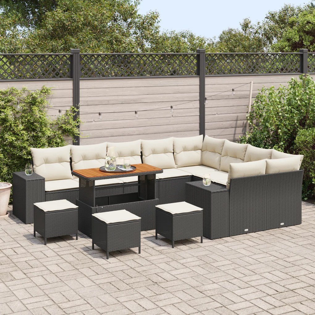 Conjunto de Sofás para Jardim vidaXL de 13 Peças com Almofadas Preto R