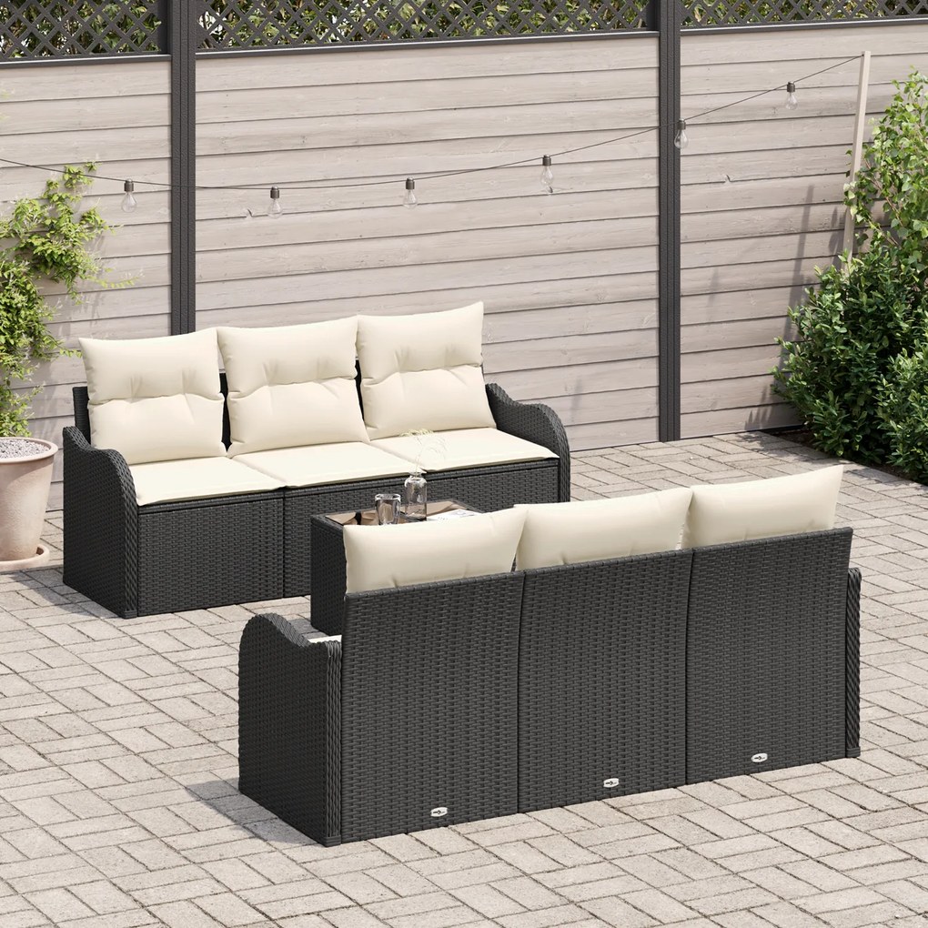 Conjunto de Sofá de Jardim vidaXL com Almofadas de Vime Preto
