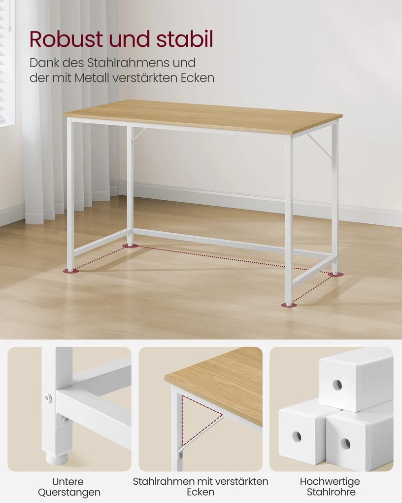 Secretária com estrutura metálica 60 x 120 x 76 cm Carvalho natural e branco