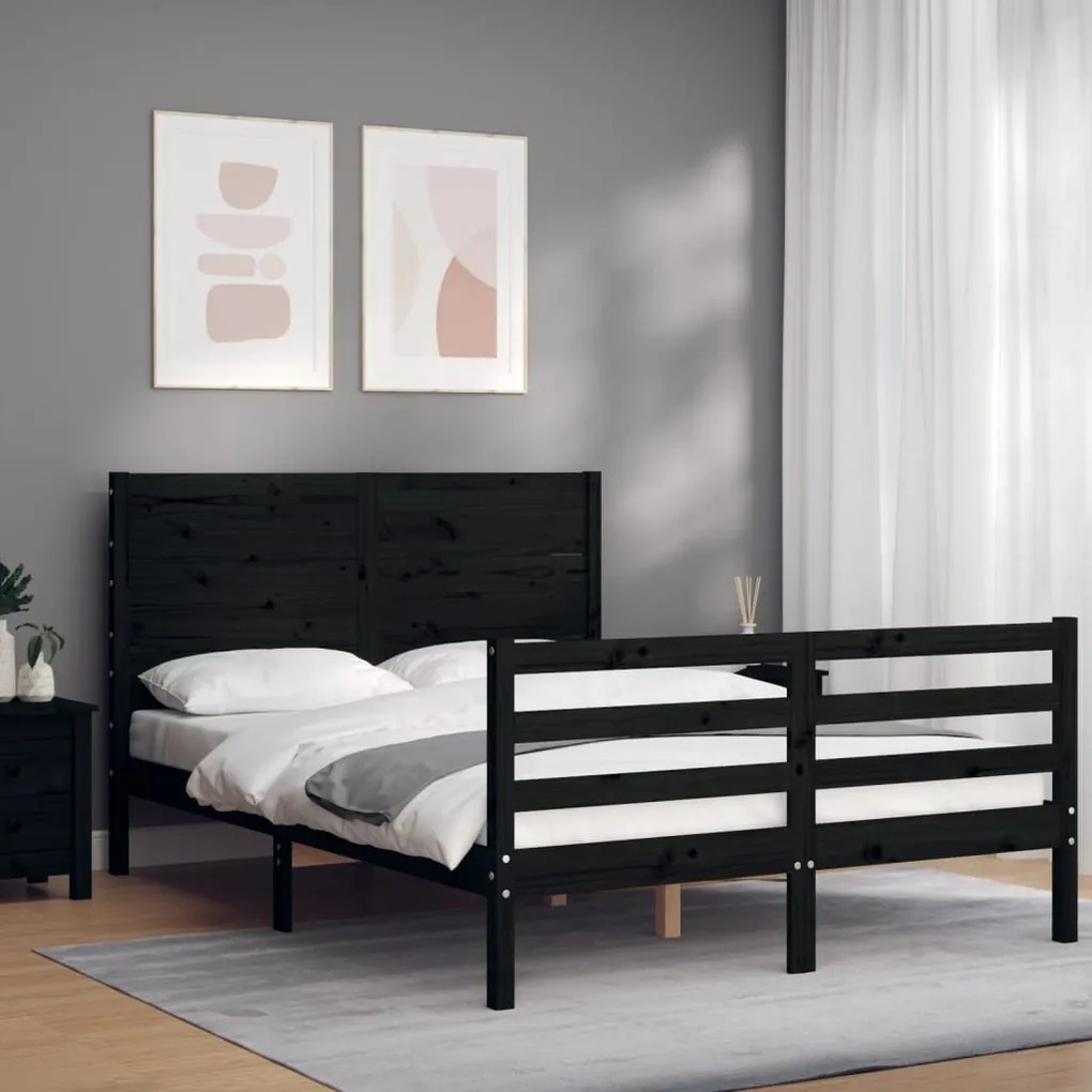 Estrutura de cama com cabeceira 140x190 cm madeira maciça preto