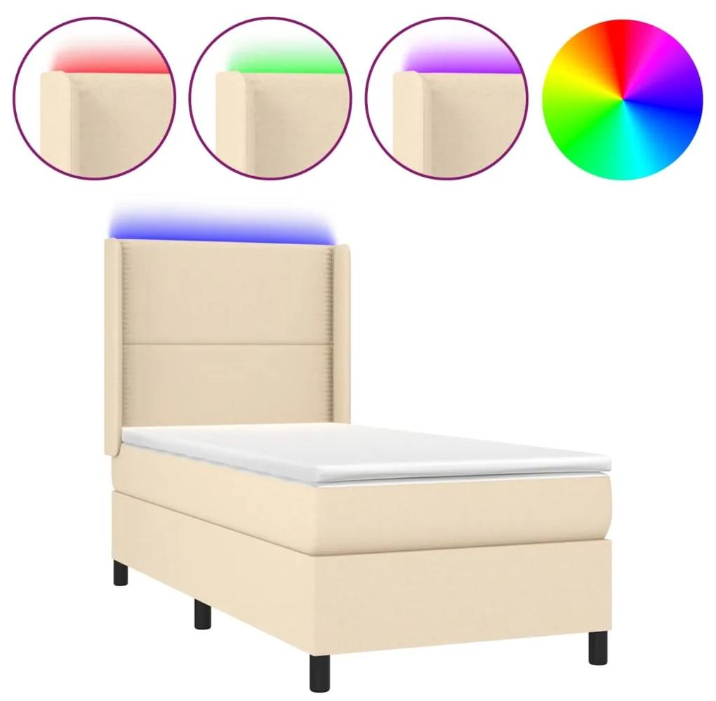 Cama box spring c/ colchão e LED 90x200 cm tecido cor creme