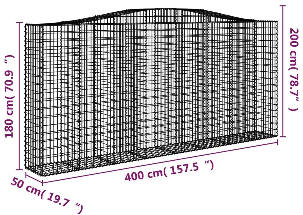 Cestos gabião arqueados 2pcs 400x50x180/200cm ferro galvanizado