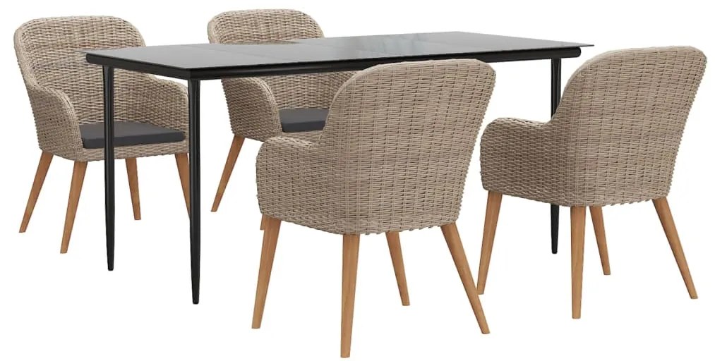 5 pcs conjunto de jantar p/ jardim c/ almofadões castanho