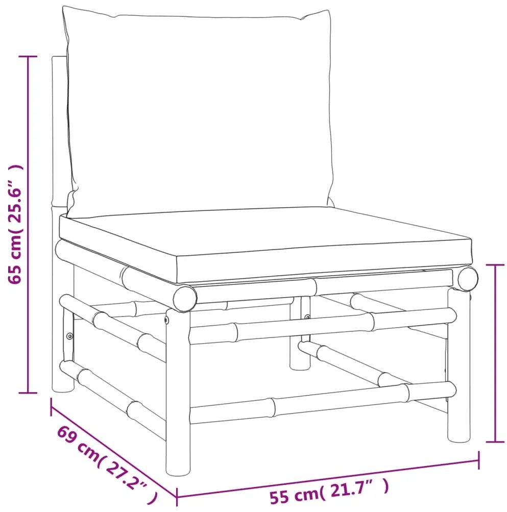 7 pcs conj. lounge jardim bambu c/ almofadões cinza-acastanhado