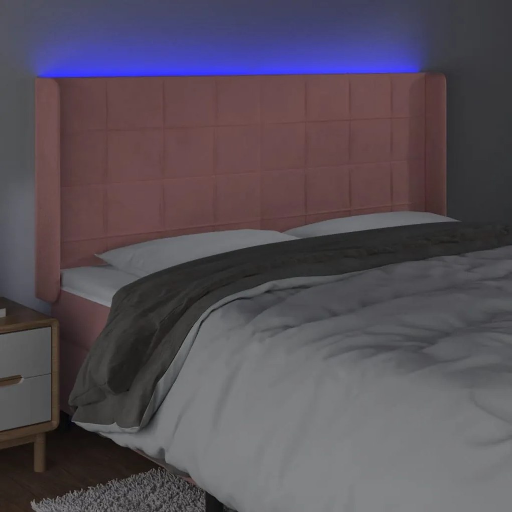 Cabeceira de cama c/ luzes LED veludo 163x16x118/128 cm rosa