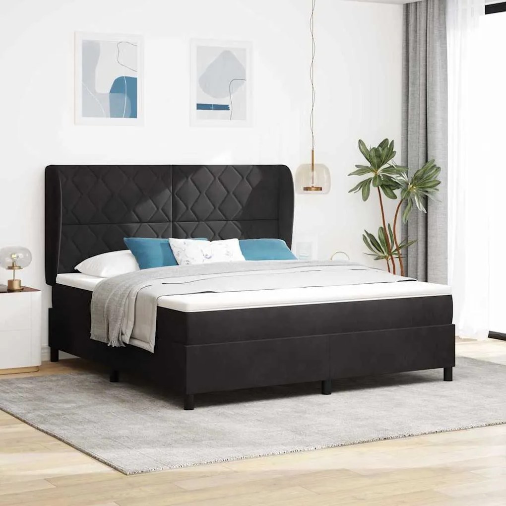 vidaXL Cama Box com colchão com cabeceira Preto 200 x 180 cm Poliéster