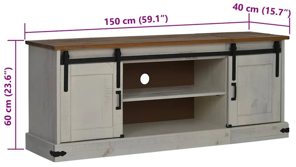 Armário para TV HALDEN 2 portas de correr Madeira maciça branco