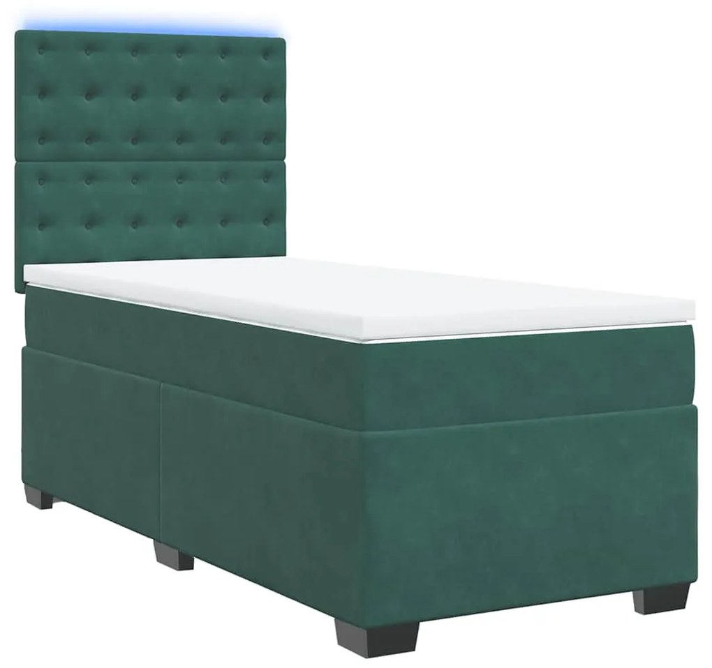 Cama com molas/colchão 100x200 cm veludo verde-escuro