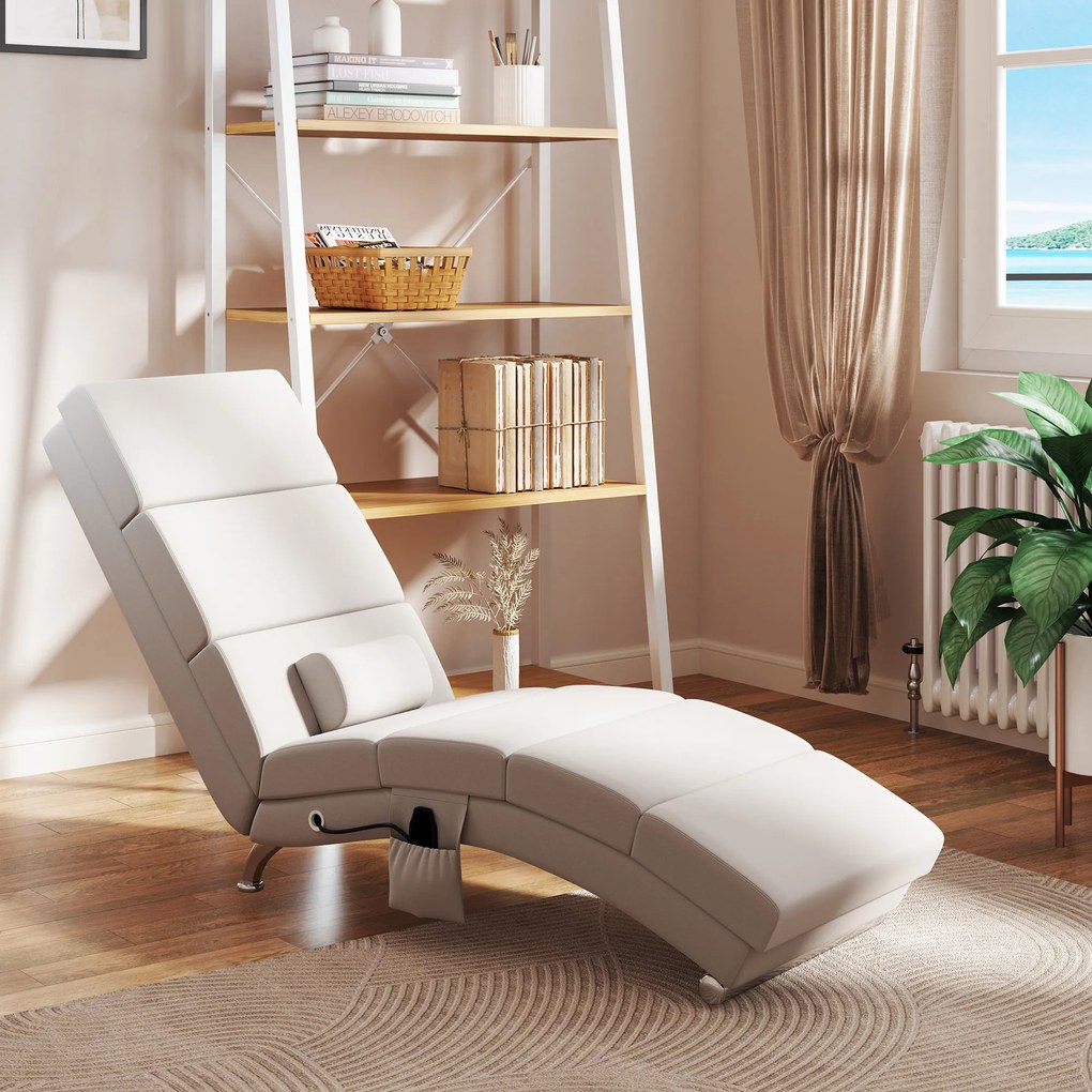 Poltrona relaxante de sala, com função de massagem e aquecimento, com comando à distância e almofada, tecido com efeito de linho, cor creme