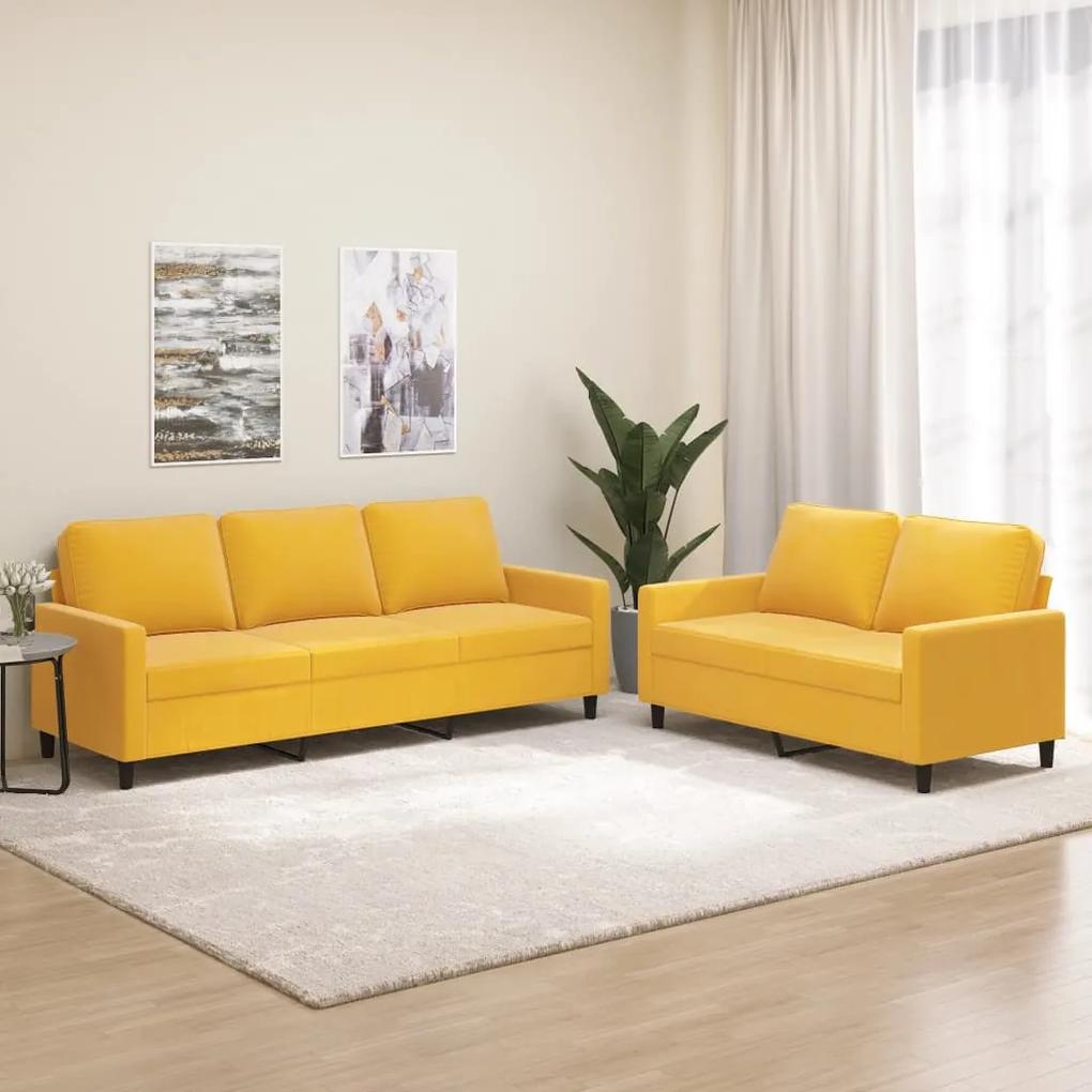 3153847 vidaXL 2 pcs conjunto de sofás com almofadões veludo amarelo