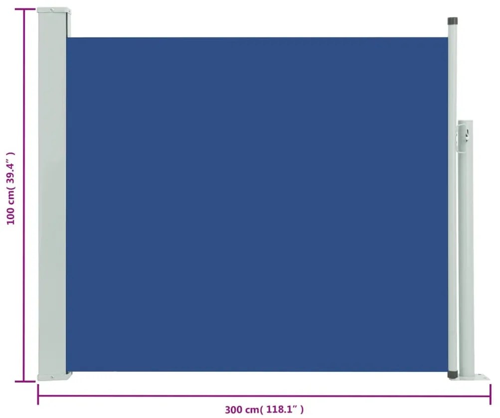 Toldo lateral retrátil para pátio 100x300 cm azul