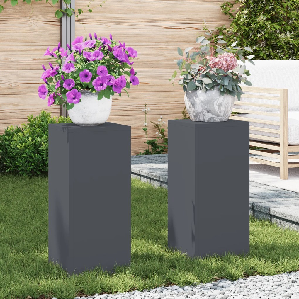 vidaXL Suportes de Plantas para Exteriores Pilar 2 pcs Antracite 24x24x55 cm Aço