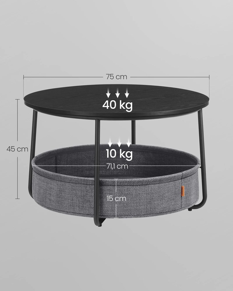 Mesa de centro redonda 75 cm com cesto em tecido Preta