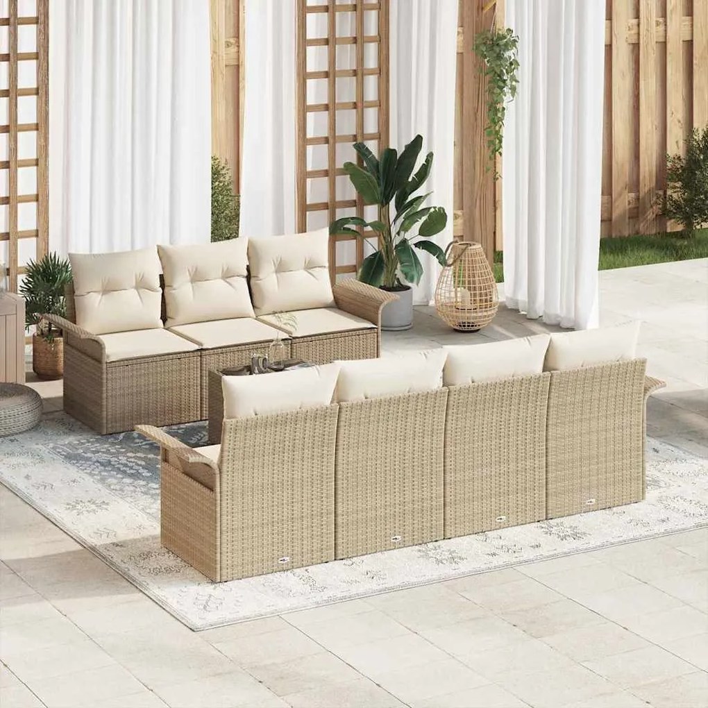 vidaXL Conjunto de sofá de jardim 8 peças com almofadas bege em rattan sintético