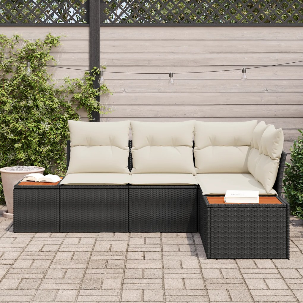 Conjunto de Sofá de Jardim vidaXL com 4 Peças e Almofadas em Rattan Ac