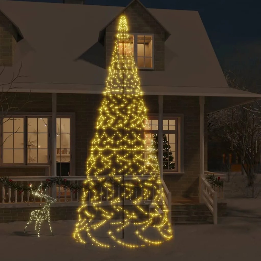 vidaXL Árvore de Natal mastro de bandeira 1400LEDs 500cm branco quente