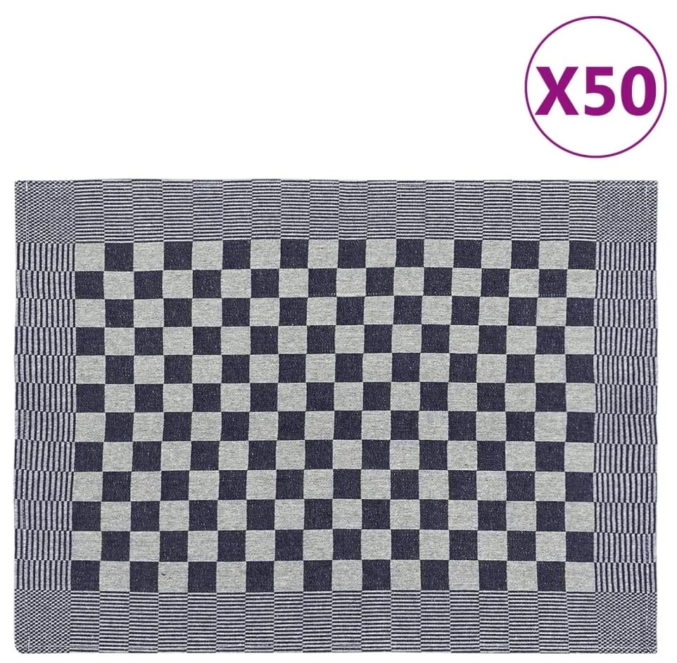 Panos de cozinha 50 pcs 50x70 cm algodão azul e branco