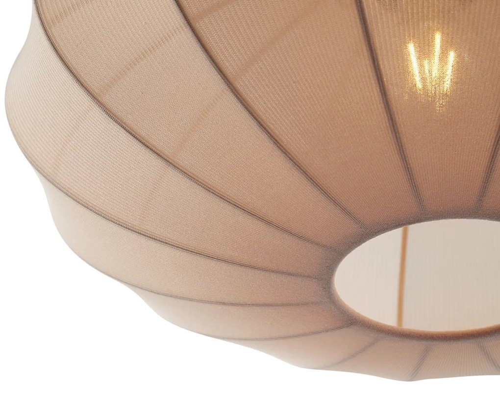 Candeeiro suspenso Japandi preto com abajur de tecido castanho - Bida