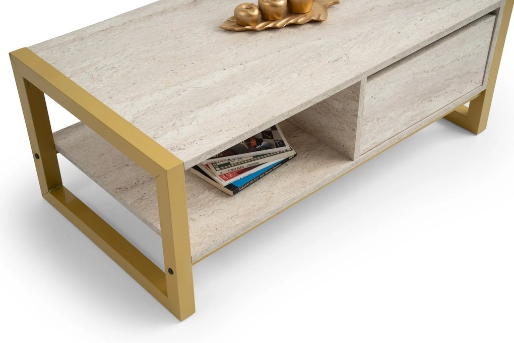 Mesa de Centro Haldizen – Travertino Dourado – 105x40x55 cm