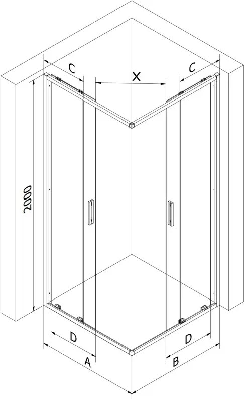 Mexen Exo-S Duo cabine de duche quadrada deslizante 90 x 90 cm, transparente, preta - 8111-090-090-70-00