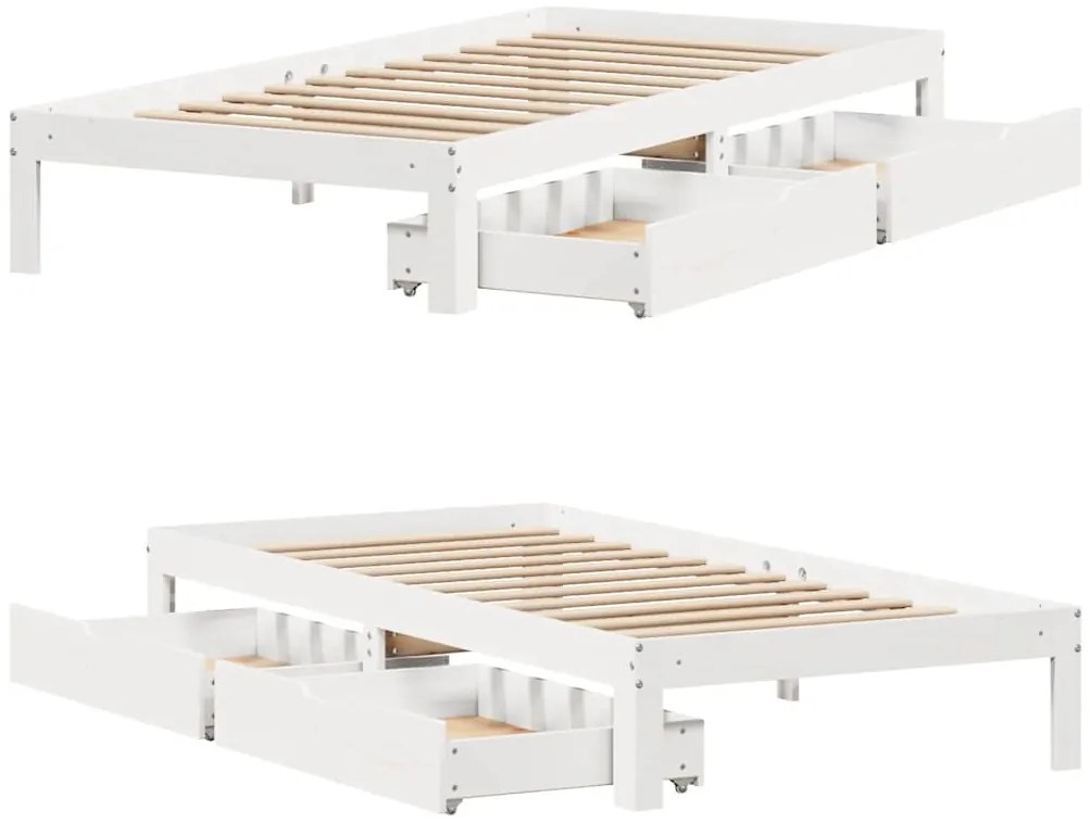 Estrutura de cama c/ gavetas 100x200 cm pinho maciço branco